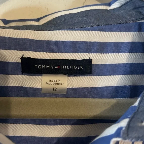 Tommy Hilfiger Women's Blue and White Stripped Collared Mini Cotton Shirt Dress - Picture 3 of 6